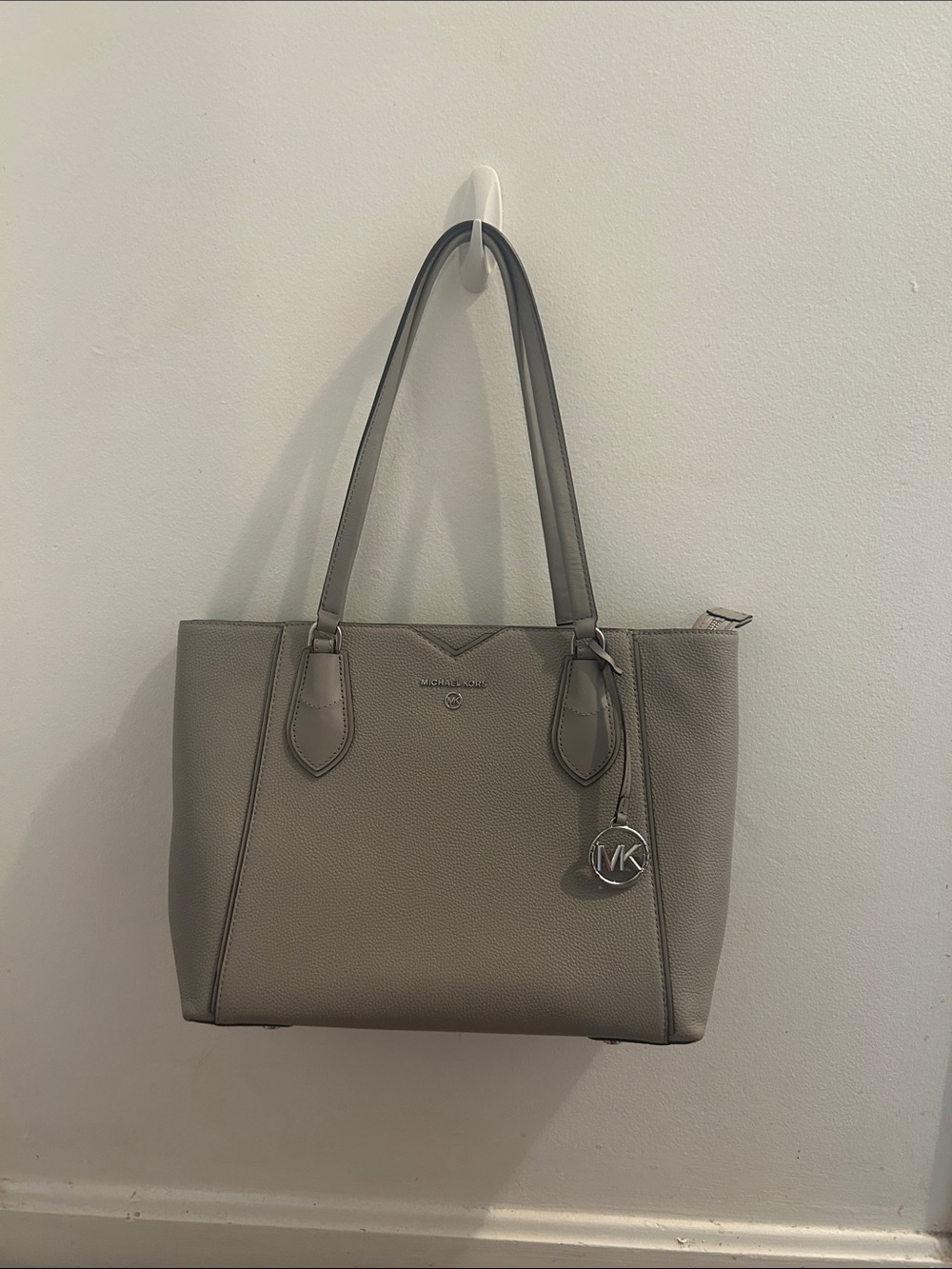 Michael Kors Taupe Leather Tote with MK Charm